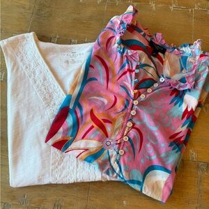 2 Talbots 100% Cotton White and Multicolor Tank Tops